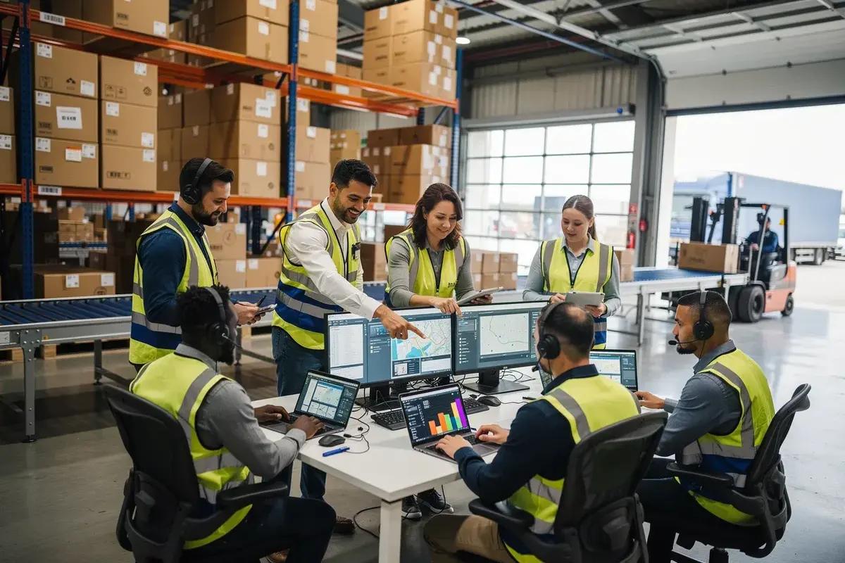 Digital overlays tracking inventory status across a connected warehouse